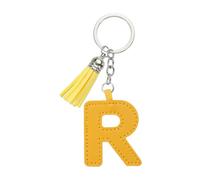 PATIKIL Alphabet Initial Letter Keychain, Cute Leather Keychains with Tassel Letter R Pendant Charm for Women Key Purse Handbag Bag Accessories, Yellow
