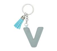 PATIKIL Alphabet Initial Letter Keychain, Cute Leather Keychains with Tassel Letter V Pendant Charm for Women Key Purse Handbag Bag Accessories, Light Blue