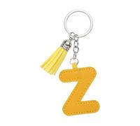 PATIKIL Alphabet Initial Letter Keychain, Cute Leather Keychains with Tassel Letter Z Pendant Charm for Women Key Purse Handbag Bag Accessories, Yellow