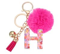 PATIKIL Alphabet Initial Letter Keychain, Letter-H Cute Heart Resin Alphabet Keyrings Initial Bag Charm with Fur Pom Ball Tassel for Key Purse Handbag Backpacks Bags Accessories, Deep Pink
