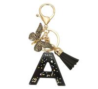 PATIKIL Alphabet Initial Letter Keychain, Resin Cute Keychains with Tassel Butterfly Letter A Pendant Charm for Women Key Purse Handbag Bag Accessories, Black