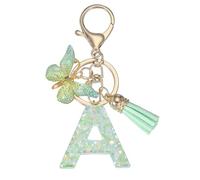 PATIKIL Alphabet Initial Letter Keychain, Resin Cute Keychains with Tassel Butterfly Letter A Pendant Charm for Women Key Purse Handbag Bag Accessories, Green