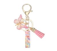 PATIKIL Alphabet Initial Letter Keychain, Resin Cute Keychains with Tassel Butterfly Letter I Pendant Charm for Women Key Purse Handbag Bag Accessories, Pink