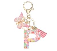 PATIKIL Alphabet Initial Letter Keychain, Resin Cute Keychains with Tassel Butterfly Letter P Pendant Charm for Women Key Purse Handbag Bag Accessories, Pink