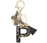 PATIKIL Alphabet Initial Letter Keychain, Resin Cute Keychains with Tassel Butterfly Letter P Pendant Charm for Women Key Purse Handbag Bag Accessories, Black