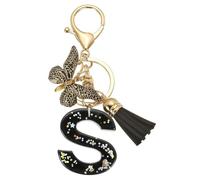 PATIKIL Alphabet Initial Letter Keychain, Resin Cute Keychains with Tassel Butterfly Letter S Pendant Charm for Women Key Purse Handbag Bag Accessories, Black