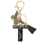 PATIKIL Alphabet Initial Letter Keychain, Resin Cute Keychains with Tassel Butterfly Letter T Pendant Charm for Women Key Purse Handbag Bag Accessories, Black