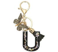 PATIKIL Alphabet Initial Letter Keychain, Resin Cute Keychains with Tassel Butterfly Letter U Pendant Charm for Women Key Purse Handbag Bag Accessories, Black