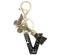 PATIKIL Alphabet Initial Letter Keychain, Resin Cute Keychains with Tassel Butterfly Letter V Pendant Charm for Women Key Purse Handbag Bag Accessories, Black