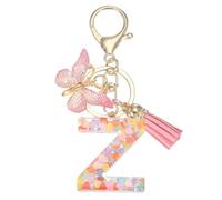 PATIKIL Alphabet Initial Letter Keychain, Resin Cute Keychains with Tassel Butterfly Letter Z Pendant Charm for Women Key Purse Handbag Bag Accessories, Pink