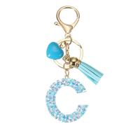 PATIKIL Alphabet Initial Letter Keychain, Resin Cute Keychains with Tassel Heart Letter C Pendant Charm for Women Key Purse Handbag Bag Accessories, Blue