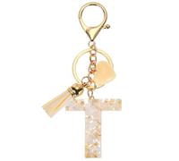 PATIKIL Alphabet Initial Letter Keychain, Resin Cute Keychains with Tassel Heart Letter T Pendant Charm for Women Key Purse Handbag Backpack Bag Accessories, Beige
