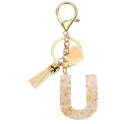 PATIKIL Alphabet Initial Letter Keychain, Resin Cute Keychains with Tassel Heart Letter U Pendant Charm for Women Key Purse Handbag Backpack Bag Accessories, Beige