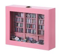 PATIKIL Anxiety Bookshelf, Wood Mini Bookshelf Shake Away Your Anxiety Tiny Book Shelf Miniature Book Library with Mini Books for Book Lovers Home Room Office Decor, Pink
