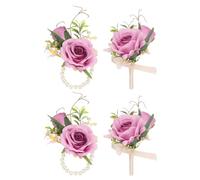 PATIKIL Artificial Flower Wrist Corsage and Boutonnieres Set, 2 Set for Men Women Groom Bride Groomsmen Wedding Ceremony Anniversary Dinner Party Graduation Decor Christmas, Pink