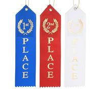 PATIKIL Award Ribbons, 102 Pcs 1st 2nd 3rd Place Prize Medal Ribbon with Event Card & Rope for Sports Events Competitions Challenges Prize Ornaments, Blue/Red/White