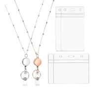 PATIKIL Badge Necklace Lanyard with ID Holder,2Pcs 301 Stainless Steel Retractable Round Badge Reel Lanyard Clip Chain with 2 Set ID Holder for Office ID Card Key,Silver Tone/Rose Gold