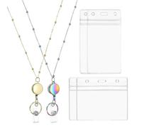PATIKIL Badge Necklace Lanyard with ID Holder,2Pcs 301 Stainless Steel Retractable Round Badge Reel Lanyard Clip Chain with 2 Set ID Holder for Office ID Card Key,Gold Tone/Rainbow Color