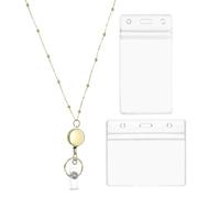PATIKIL Badge Necklace Lanyard with ID Holder,304 Stainless Steel Retractable Round Badge Reel Lanyard Clip Chain with 1 Set ID Holder for Woman Office ID Card Key,Gold Tone