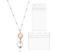 PATIKIL Badge Necklace Lanyard with ID Holder,304 Stainless Steel Retractable Round Badge Reel Lanyard Clip Chain with 1 Set ID Holder for Woman Office ID Card Key,Rose Gold