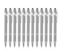 PATIKIL Ballpoint Pen with Stylus Tip, 12Pcs 2 in 1 Metal Stylus Pen Black Ink 1.0mm Medium Point for Touch Screens Style 3, Light Gray