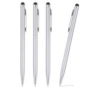 PATIKIL Ballpoint Pen with Stylus Tip, 4Pcs 2 in 1 Slim Metal Black Ink 1.0mm Medium Point Stylus Pen for Touch Screens Office Desk, Silver
