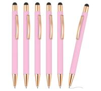 PATIKIL Ballpoint Pen with Stylus Tip, 6Pcs 2 in 1 Metal Black Ink 1.0mm Medium Point Stylus Pen for Touch Screens Office Desk, Light Pink