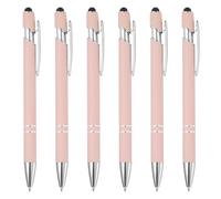 PATIKIL Ballpoint Pen with Stylus Tip, 6Pcs 2 in 1 Metal Stylus Pen Black Ink 1.0mm Medium Point for Touch Screens Style 3, Pink