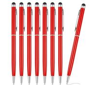 PATIKIL Ballpoint Pen with Stylus Tip, 8Pcs 2 in 1 Slim Metal Black Ink 1.0mm Medium Point Stylus Pen for Touch Screens Office Desk, Red