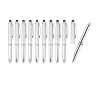 PATIKIL Ballpoint Pen with Stylus Tip and LED Flashlight, 10 Pack 3 in 1 Metal Pen Black Ink 1.0mm Medium Point Stylus Pen for Touch Screens, White