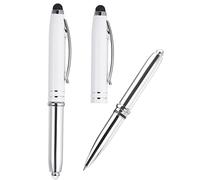 PATIKIL Ballpoint Pen with Stylus Tip and LED Flashlight, 2 Pack 3 in 1 Metal Pen Black Ink 1.0mm Medium Point Stylus Pen for Touch Screens, White