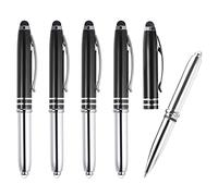 PATIKIL Ballpoint Pen with Stylus Tip and LED Flashlight, 5 Pack 3 in 1 Metal Pen Black Ink 1.0mm Medium Point Stylus Pen for Touch Screens, Black