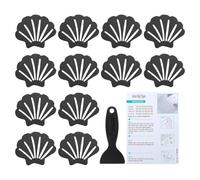 PATIKIL Bathtub Non Slip Stickers 3.54x2.76 Inch, 12 Pack Shell Safety Shower Floor Anti Slip Stickers with Adhesive Decals Scraper for Bath Tub Shower Floor Stair, Black