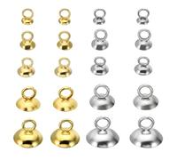PATIKIL Bead Caps, 100 Pcs Bead Cap Bail Pendant Bead End Caps Charm Ornament Caps with Loop Stainless Steel for Jewelry Making DIY Necklace Earrings Bracelet Pearl, Gold Silver