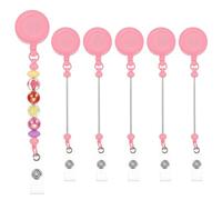 PATIKIL Beadable Badge Reels, 6 Pcs Beaded Retractable Clips Holder Badge Reel Bulk Keychain Blank Bar with Belt Clip for ID Name Badge DIY, Office Worker, Candy Pink