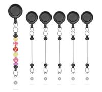 PATIKIL Beadable Badge Reels, 6 Pcs Beaded Retractable Clips Holder Long Badge Reel Bulk Keychain Blank Bar with Belt Clip for ID Name Badge DIY, Office Worker, Black