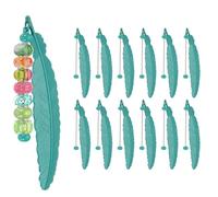 PATIKIL Beadable Bookmarks, 12 Pcs Beaded Bookmark Vintage Feather DIY Metal Blank Bar Bulk for Bookmark DIY Making Craft, Beading Pendant Charm, Peacock Blue