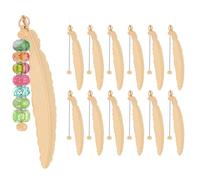 PATIKIL Beadable Bookmarks, 12 Pcs Beaded Bookmark Vintage Feather DIY Metal Blank Bar Bulk for Bookmark DIY Making Craft, Beading Pendant Charm, Khaki Color