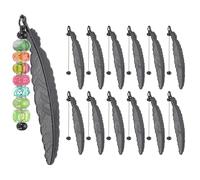 PATIKIL Beadable Bookmarks, 12 Pcs Beaded Bookmark Vintage Feather DIY Metal Blank Bar Bulk for Bookmark DIY Making Craft, Beading Pendant Charm, Black