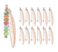 PATIKIL Beadable Bookmarks, 12 Pcs Beaded Bookmark Vintage Feather DIY Metal Blank Bar Bulk for Bookmark DIY Making Craft, Beading Pendant Charm, Rose Gold