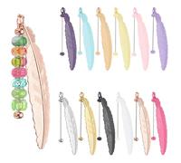 PATIKIL Beadable Bookmarks, 12 Pcs Beaded Bookmark Vintage Feather DIY Metal Blank Bar Bulk for Bookmark DIY Making Craft, Beading Pendant Charm, Multicolored