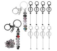 PATIKIL Beadable Keychains Set, Cute Bead Keychains Blank Bar Bulk Kit with 50pcs Black Beadable for DIY Crafts Key Chain Making Charms Pendant Jewelry Gift-10Pcs(Silver/Black)