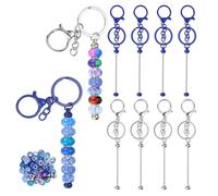 PATIKIL Beadable Keychains Set, Cute Bead Keychains Blank Bar Bulk Kit with 50pcs Blue Beadable for DIY Crafts Key Chain Making Charms Pendant Jewelry Gift-10Pcs(Silver/Dark Blue)