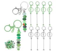 PATIKIL Beadable Keychains Set, Cute Bead Keychains Blank Bar Bulk Kit with 50pcs Green Beadable for DIY Crafts Key Chain Making Charms Pendant Jewelry Gift-10Pcs(Silver/Green)