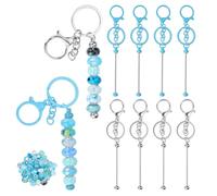 PATIKIL Beadable Keychains Set, Cute Bead Keychains Blank Bar Bulk Kit with 50pcs Lake Blue Beadable for DIY Crafts Key Chain Making Charms Pendant Jewelry Gift-10Pcs(Silver/Blue)