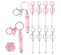 PATIKIL Beadable Keychains Set, Cute Bead Keychains Blank Bar Bulk Kit with 50pcs Pink Beadable for DIY Crafts Key Chain Making Charms Pendant Jewelry Gift-10Pcs(Silver/Pink)