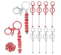 PATIKIL Beadable Keychains Set, Cute Bead Keychains Blank Bar Bulk Kit with 50pcs Red Beadable for DIY Crafts Key Chain Making Charms Pendant Jewelry Gift-10Pcs(Silver/Red)