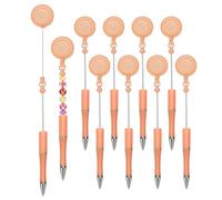 PATIKIL Beadable Pens, 10 Pcs Retractable Badge Reel Beadable Pen Bulk Beaded Ballpoint Pen Black Ink for DIY Making, Office Worker, Waitress, Writing Supplies, Light Pink