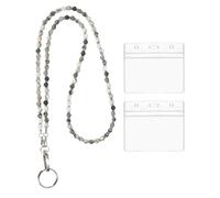 PATIKIL Beaded Lanyards for ID Badges, Cute Gemstone Beaded Keychain Necklace Lanyard with 2 Horizontal Badge Holders for Women Teacher Gift Keys Chain Cards, Cyan