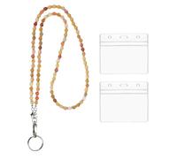 PATIKIL Beaded Lanyards for ID Badges, Cute Gemstone Beaded Keychain Necklace Lanyard with 2 Horizontal Badge Holders for Women Teacher Gift Keys Chain Cards, Gold